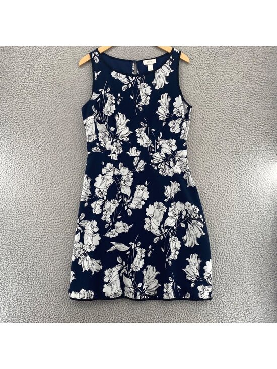 LOFT Dresses & Skirts - Ann Taylor LOFT Dress Womens 6 Navy Floral Bell Flowers Fit & Flare Sleeveless